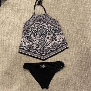 Black and White Kerchief-Style Halter Bikini Set